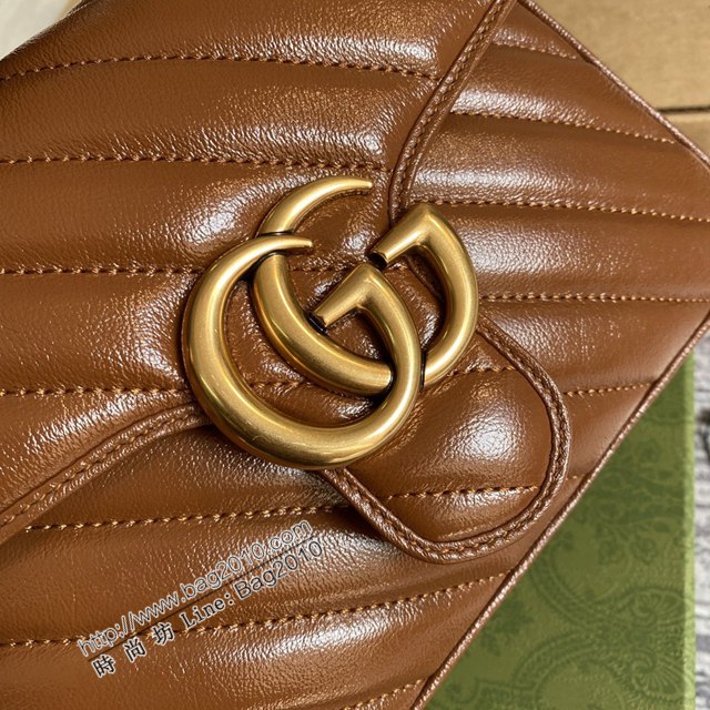 Gucci新款原廠皮女包 古馳GG Marmont系列手袋 Gucci棕色斜紋絎縫皮革手提包 583571  ydg3160